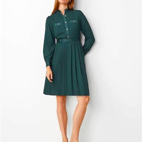 Ann Taylor Dresses & Skirts - Pleated Teal Button-Up Dress